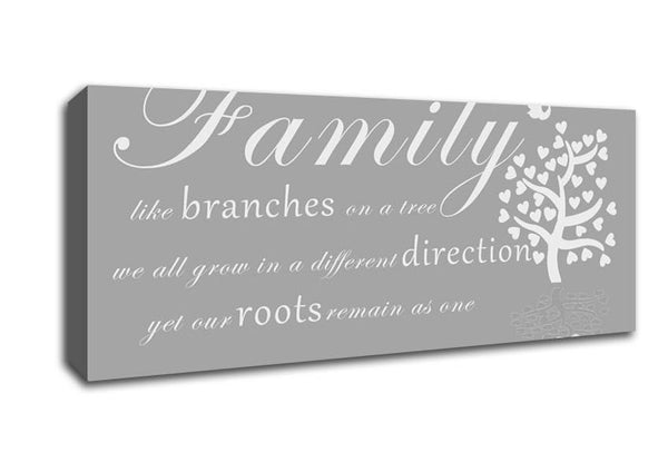 Picture of Family Quote Family Like Branches On A Tree Grey White Panoramic Canvas Wall Art