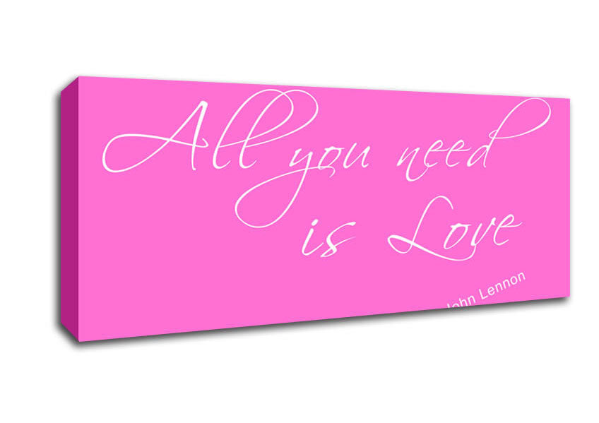 Picture of Music Quote All You Need Is Love 2 Vivid Pink Panoramic Canvas Wall Art
