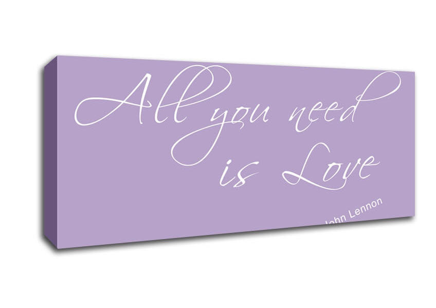 Picture of Music Quote All You Need Is Love 2 Lilac Panoramic Canvas Wall Art