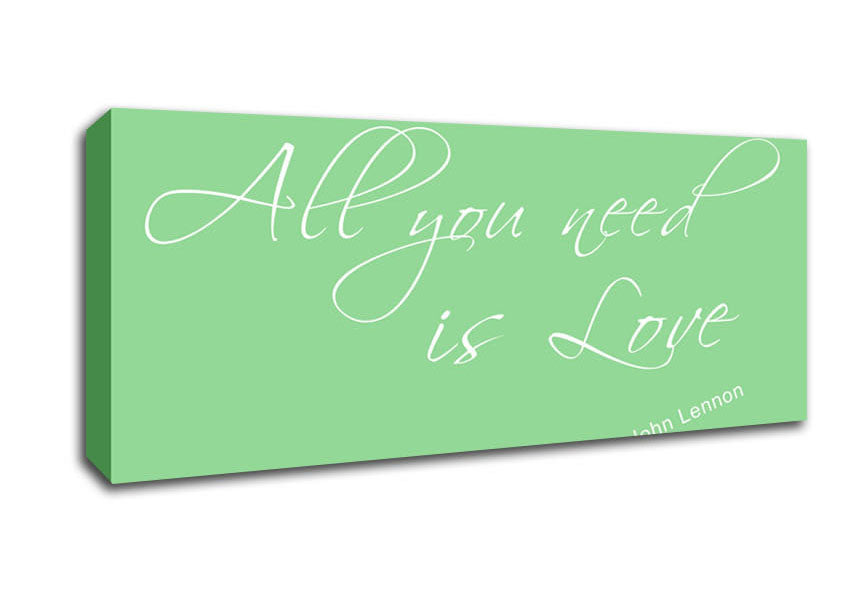 Picture of Music Quote All You Need Is Love 2 Green Panoramic Canvas Wall Art