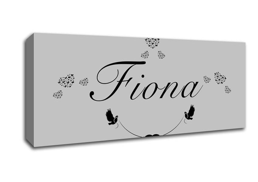 Picture of Your Name In Hearts Grey Panoramic Canvas Wall Art