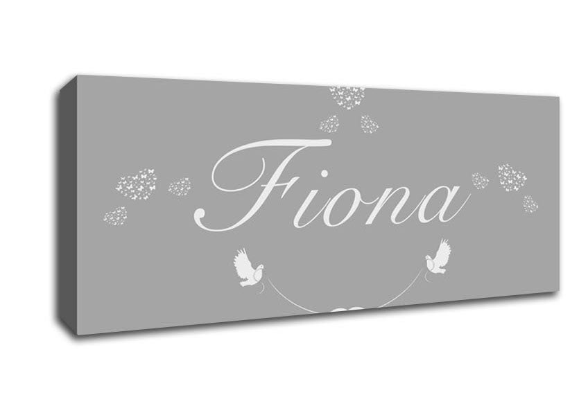 Picture of Your Name In Hearts Grey White Panoramic Canvas Wall Art