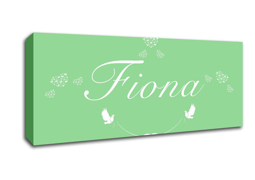 Picture of Your Name In Hearts Green Panoramic Canvas Wall Art