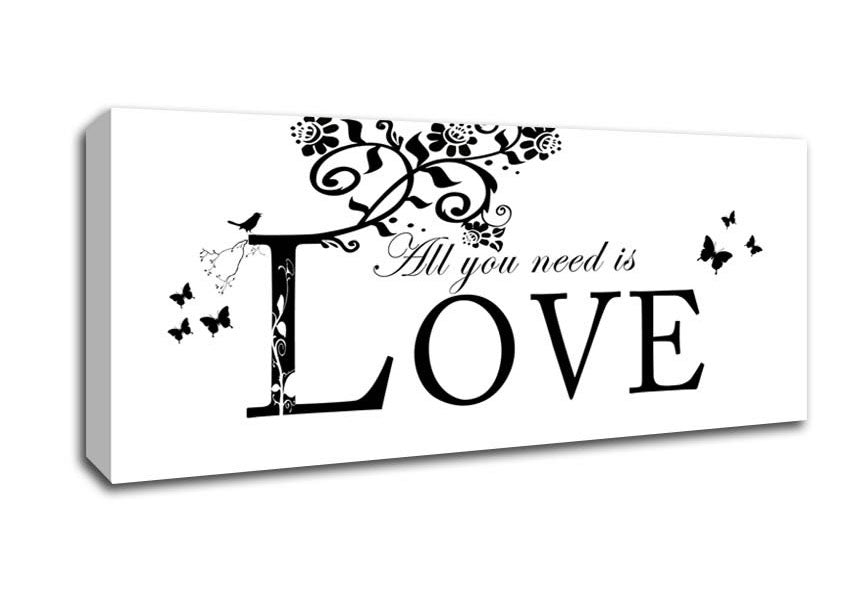 Picture of Music Quote All You Need Is Love White Panoramic Canvas Wall Art