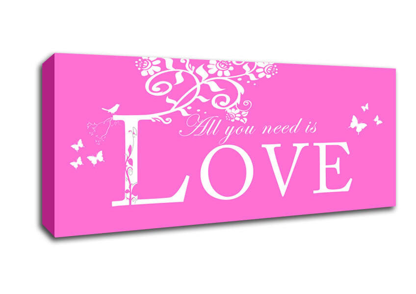 Picture of Music Quote All You Need Is Love Vivid Pink Panoramic Canvas Wall Art
