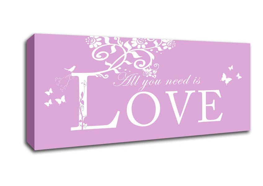 Picture of Music Quote All You Need Is Love Pink Panoramic Canvas Wall Art