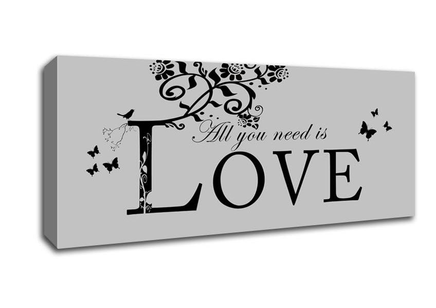 Picture of Music Quote All You Need Is Love Grey Panoramic Canvas Wall Art