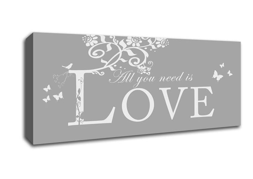 Picture of Music Quote All You Need Is Love Grey White Panoramic Canvas Wall Art