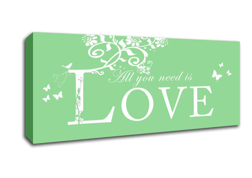 Picture of Music Quote All You Need Is Love Green Panoramic Canvas Wall Art
