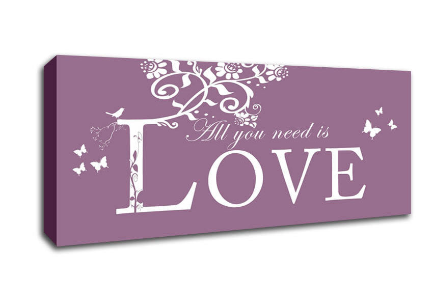 Picture of Music Quote All You Need Is Love Dusty Pink Panoramic Canvas Wall Art