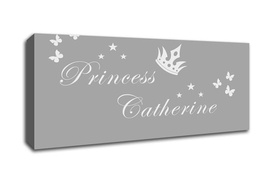 Picture of Your Own Name Princess 2 Grey White Panoramic Canvas Wall Art