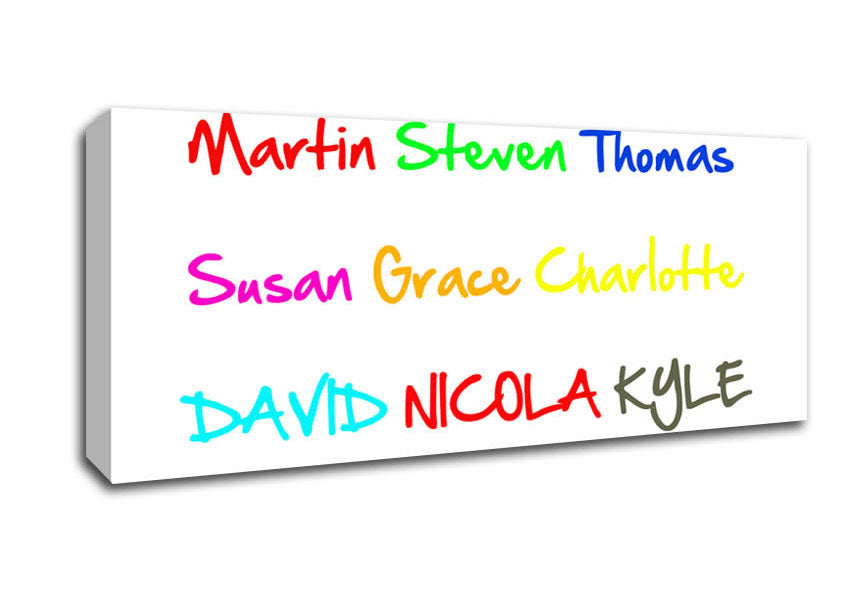 Picture of Your Name In A Choice Of Colours White Panoramic Canvas Wall Art