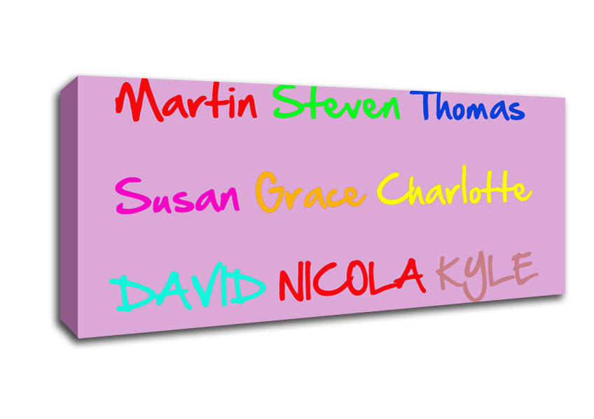 Picture of Your Name In A Choice Of Colours Pink Panoramic Canvas Wall Art