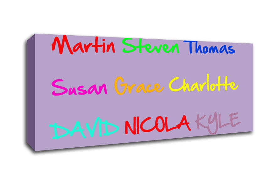 Picture of Your Name In A Choice Of Colours Lilac Panoramic Canvas Wall Art