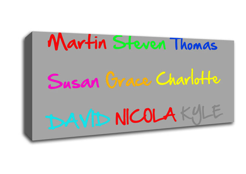 Picture of Your Name In A Choice Of Colours Grey White Panoramic Canvas Wall Art