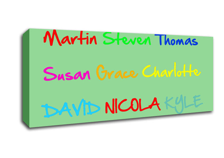 Picture of Your Name In A Choice Of Colours Green Panoramic Canvas Wall Art