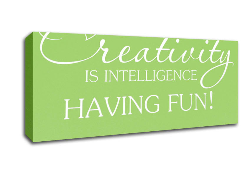 Picture of Motivational Quote Albert Einstein Creativity Is Intelligence Lime Green Panoramic Canvas Wall Art
