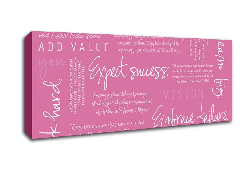 Picture of Work Hard Dream Big Expect Success Pink Panoramic Canvas Wall Art