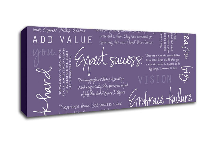 Picture of Work Hard Dream Big Expect Success Lilac Panoramic Canvas Wall Art