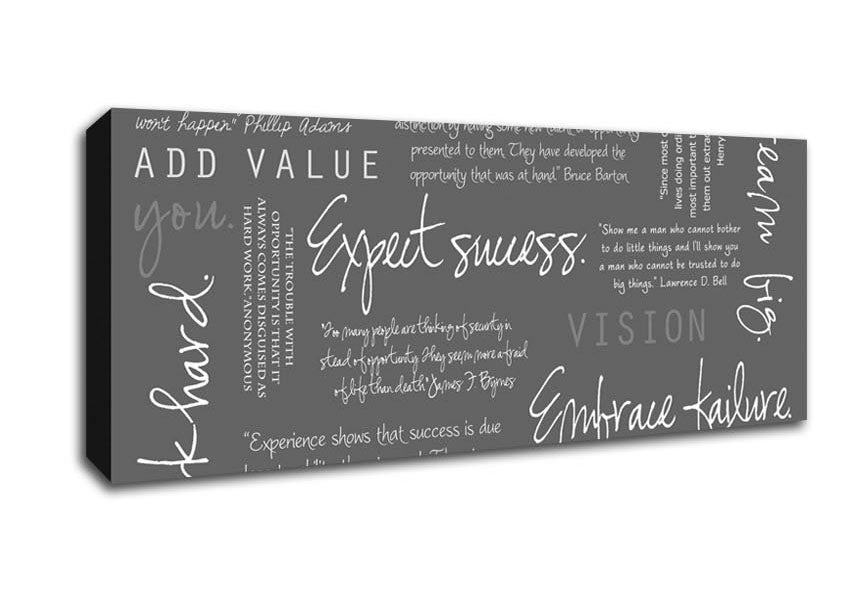 Picture of Work Hard Dream Big Expect Success Grey Panoramic Canvas Wall Art