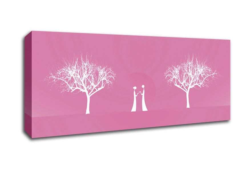Picture of Love Between The Trees And Moon Pink Panoramic Canvas Wall Art