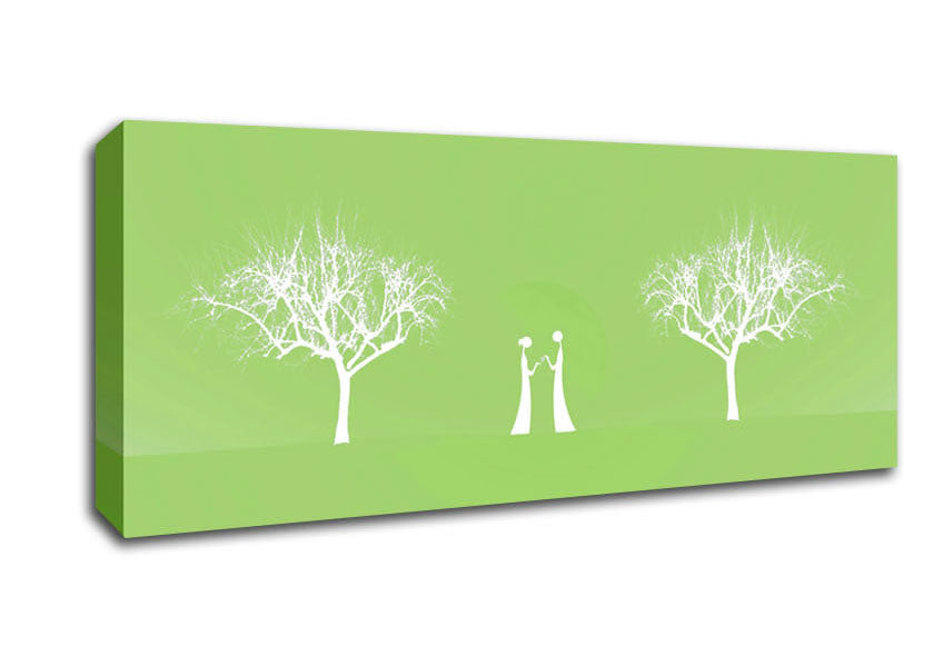 Picture of Love Between The Trees And Moon Lime Green Panoramic Canvas Wall Art