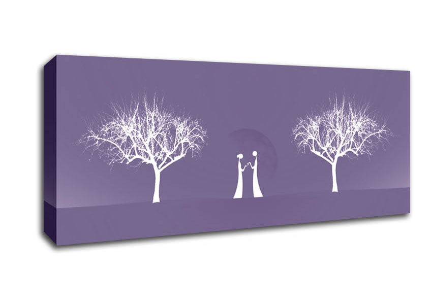 Picture of Love Between The Trees And Moon Lilac Panoramic Canvas Wall Art