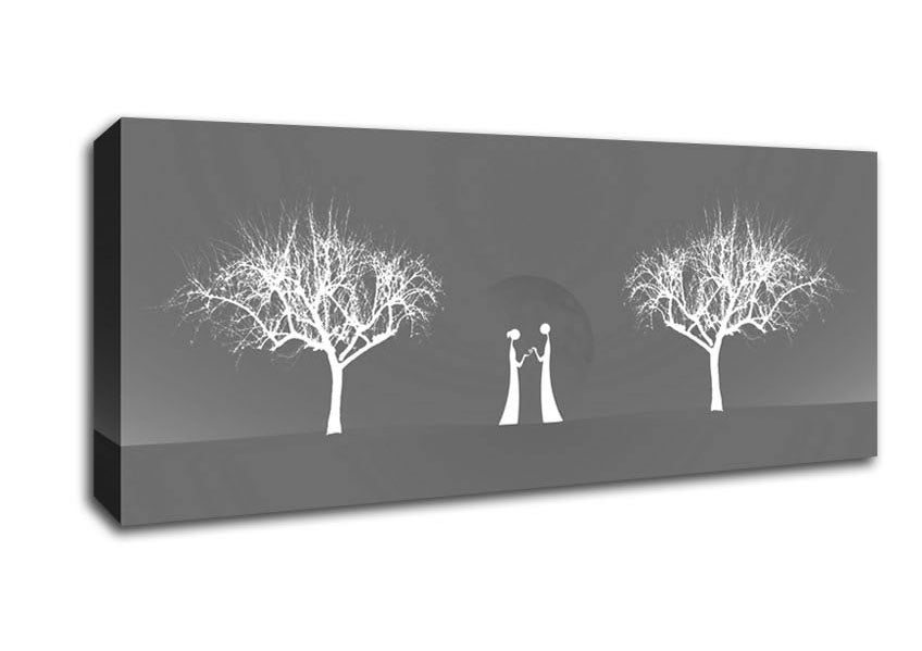 Picture of Love Between The Trees And Moon Grey Panoramic Canvas Wall Art