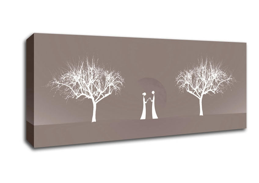 Picture of Love Between The Trees And Moon Beige Panoramic Canvas Wall Art