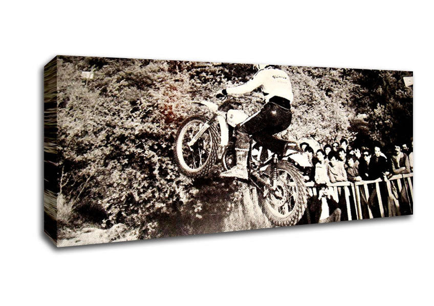 Picture of Retro Motorcross Jump Panoramic Canvas Wall Art