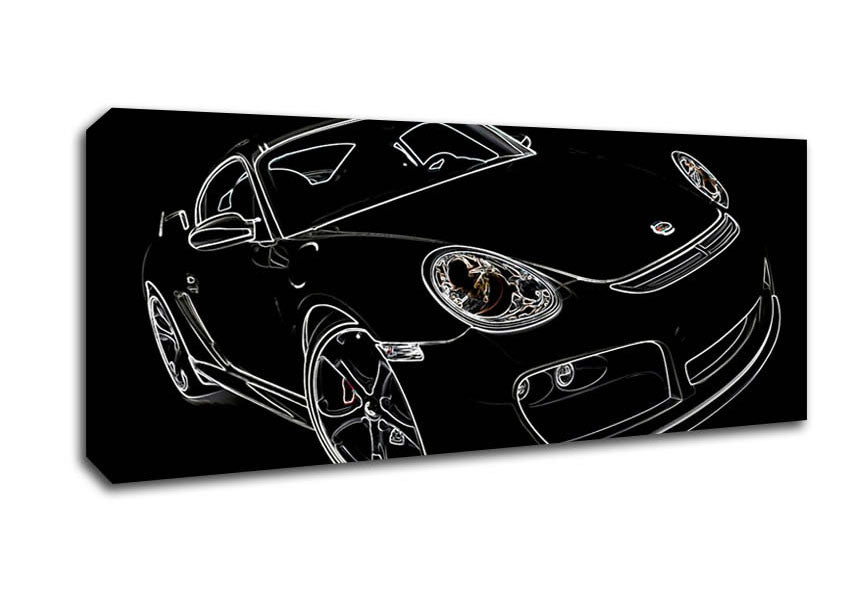 Picture of Porsche 911 White On Black Panoramic Canvas Wall Art