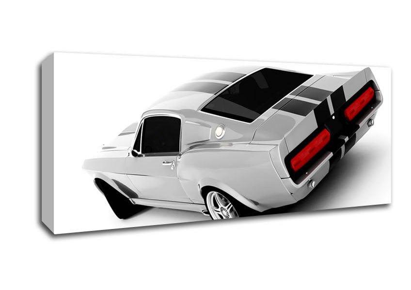 Picture of Mustang Rear B n W Red Lights Panoramic Canvas Wall Art