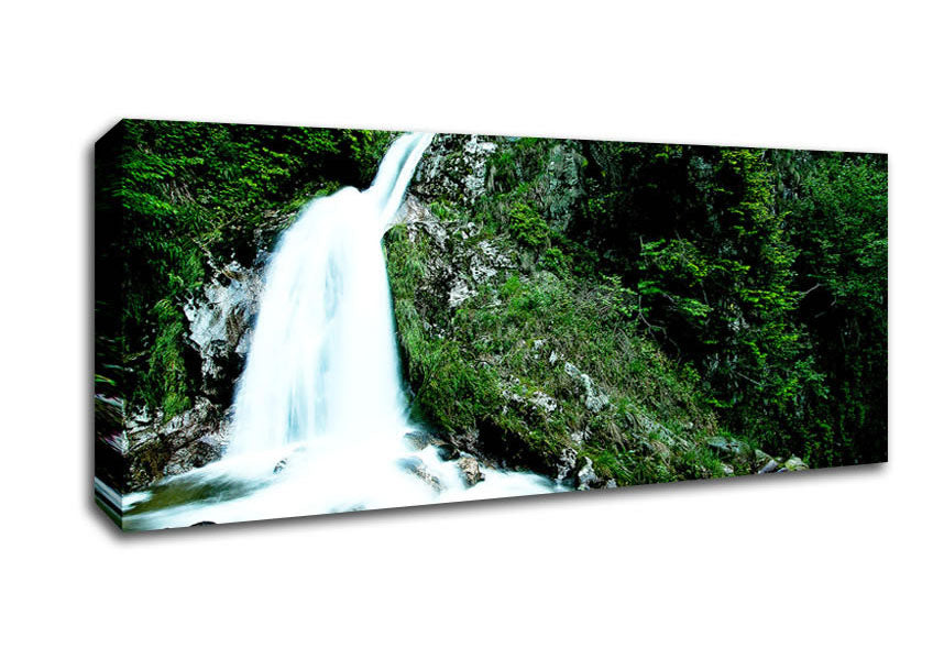 Picture of Mountain Waterfall Gush Panoramic Canvas Wall Art
