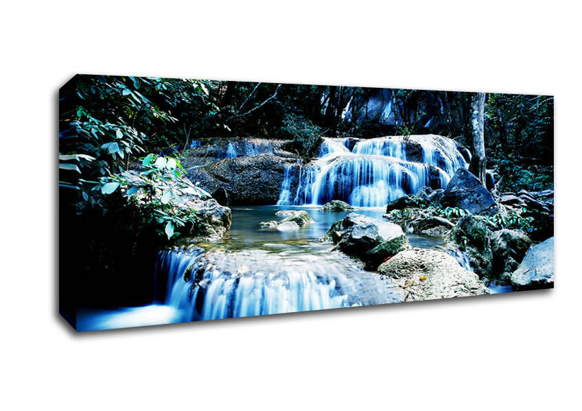 Picture of Rocky Waterfall Woodland Panoramic Canvas Wall Art