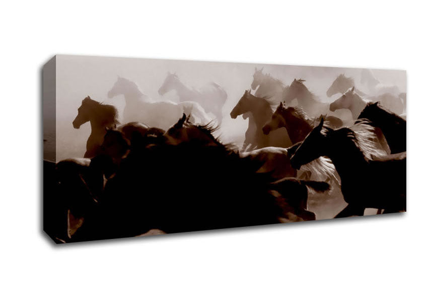Picture of Wild Horses Running Panoramic Canvas Wall Art