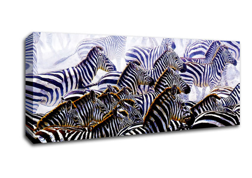 Picture of Zebra Stampede Panoramic Canvas Wall Art