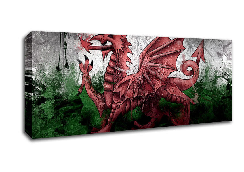 Picture of Welsh Dragon Grunge Panoramic Canvas Wall Art