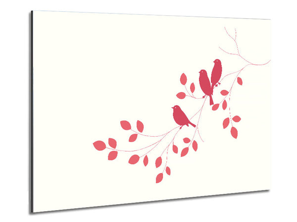 Pink Bird Leaves Metal Print