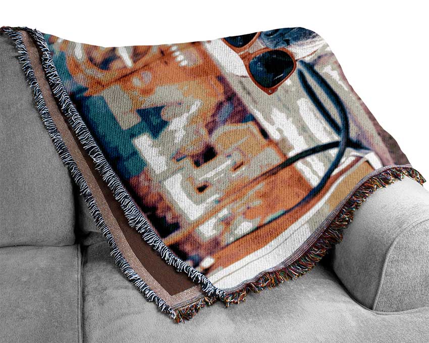 English Bulldog Skateboarding Woven Blanket