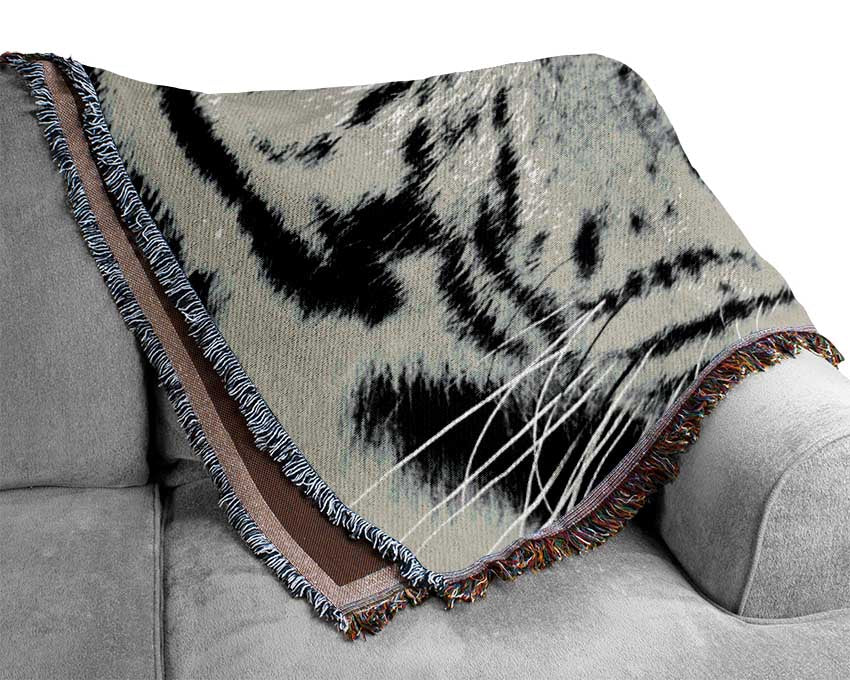 Green Eyed White Tiger Woven Blanket