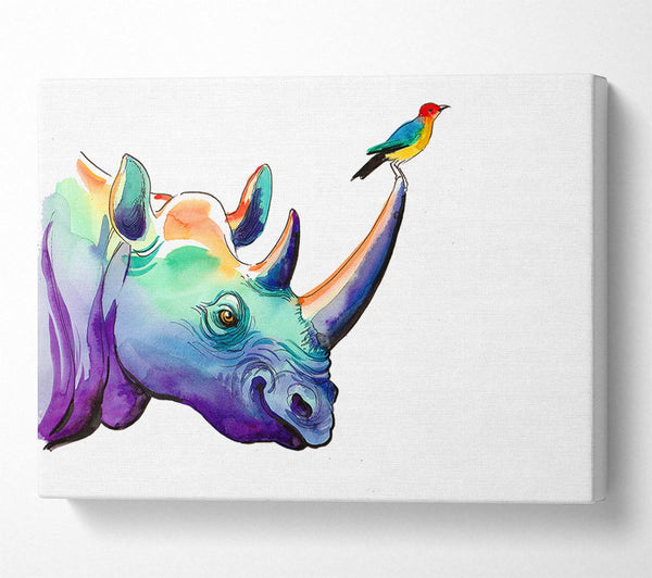  A Canvas Print of Rainbow Rhino Bird Canvas Art