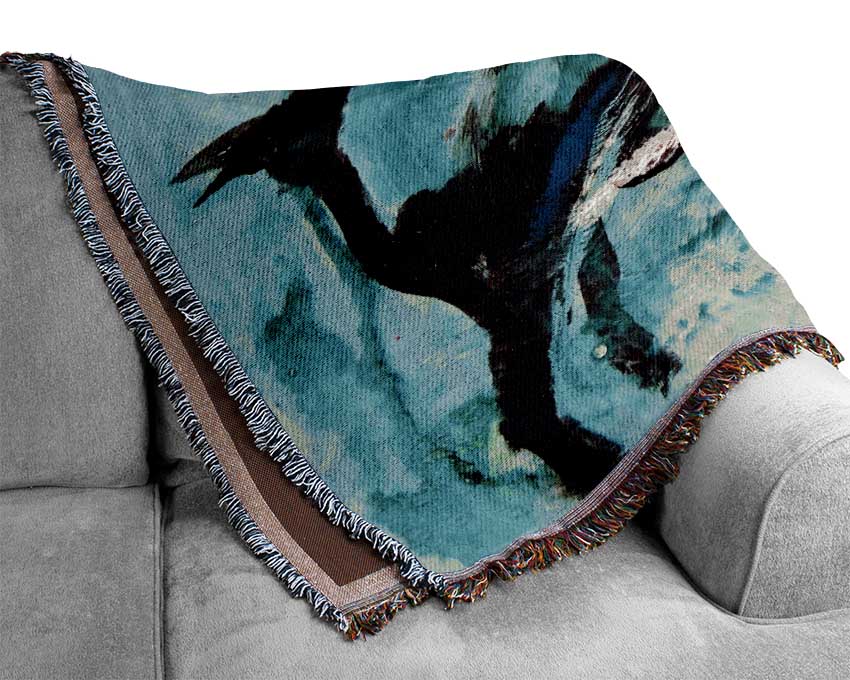 reindeer painting Woven Blanket