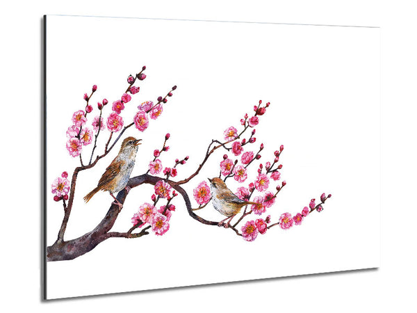 Cherry Tree Love Birds Metal Print