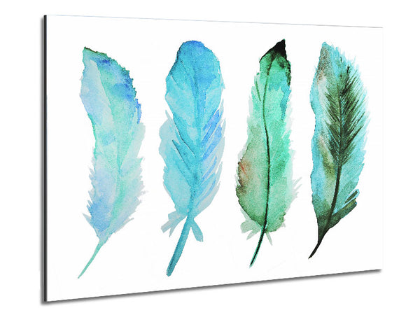 Green Blue Indian Feathers Metal Print