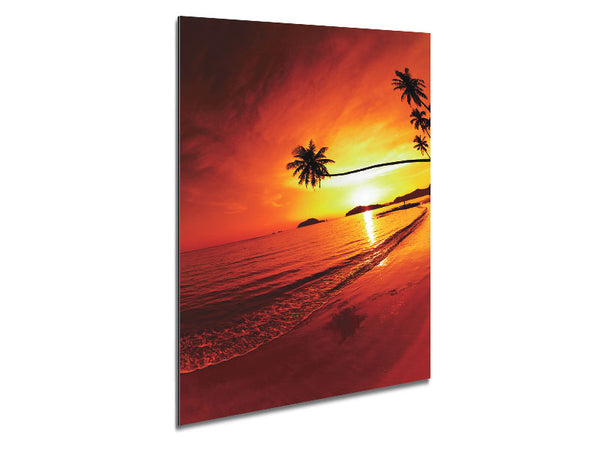 Ocean Sunset Palm Metal Print
