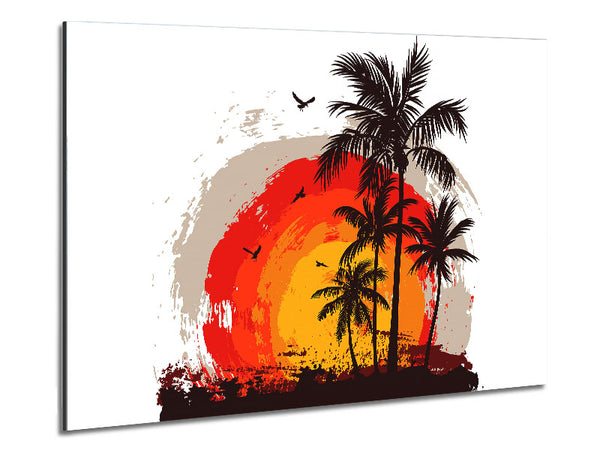 Impressionist Palm Tree Sun Metal Print