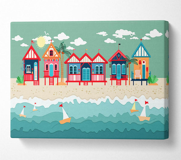  A Canvas Print of Beach Huts And Sailboats Canvas Wall Art