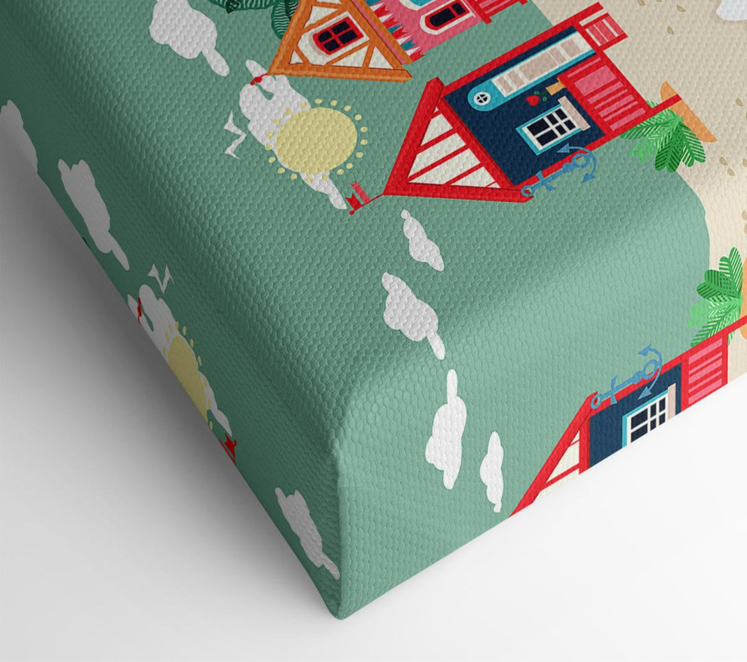  A Canvas Print of Beach Huts And Sailboats Canvas Wall Art