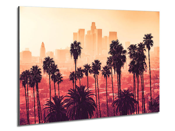 City Through The Palm Trees Metal Print