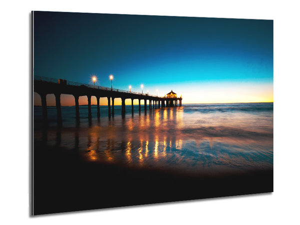 Pier Light Glow Metal Print